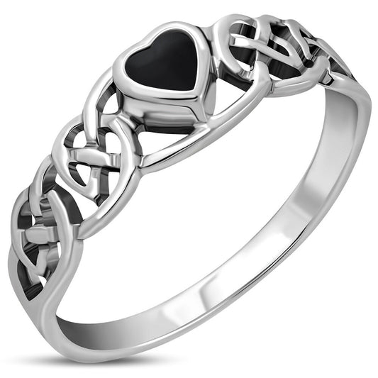 Celtic Stone Ring- Heart with Kells Knot with Black Onyx