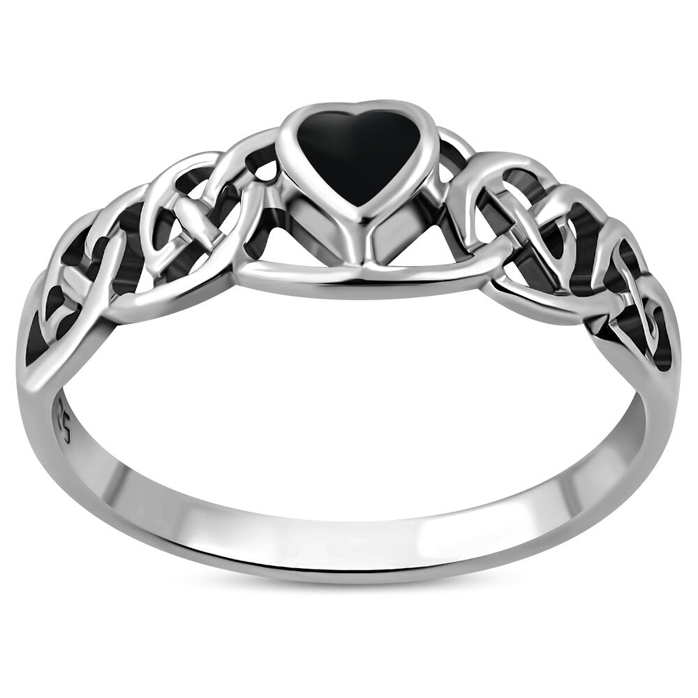 Celtic Stone Ring- Heart with Kells Knot with Black Onyx