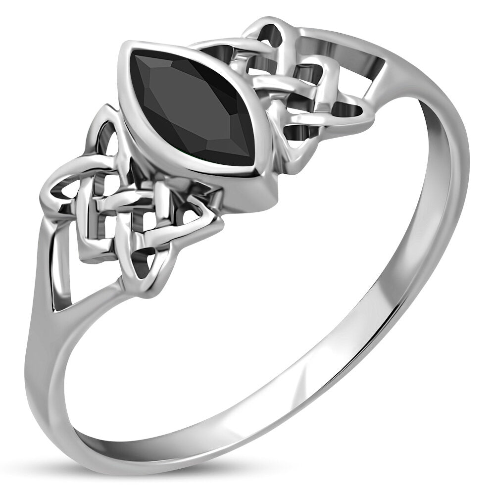 Celtic Stone Ring-  Two Worlds with Marquee Stone with Black Onyx