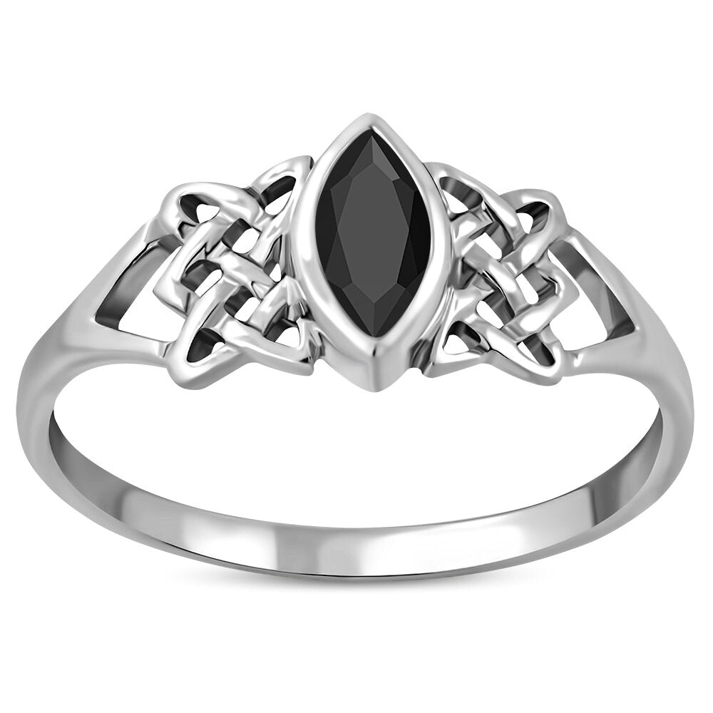 Celtic Stone Ring-  Two Worlds with Marquee Stone with Black Onyx