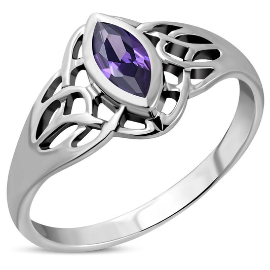 Celtic Stone Ring- Pictish Lock with Marquee Violet Zircon