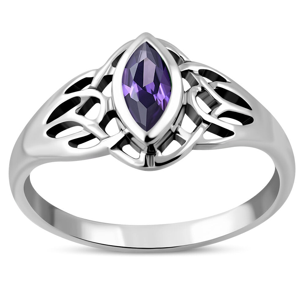 Celtic Stone Ring- Pictish Lock with Marquee Violet Zircon