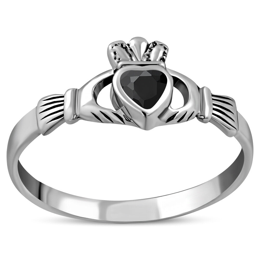 Claddagh Ring- Dainty Royal Crown with Black Onyx