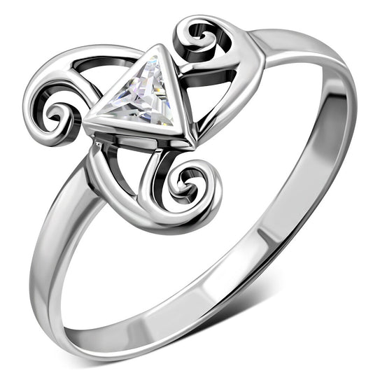 Celtic Stone Ring- Cosmic Orbit with Clear Zircon