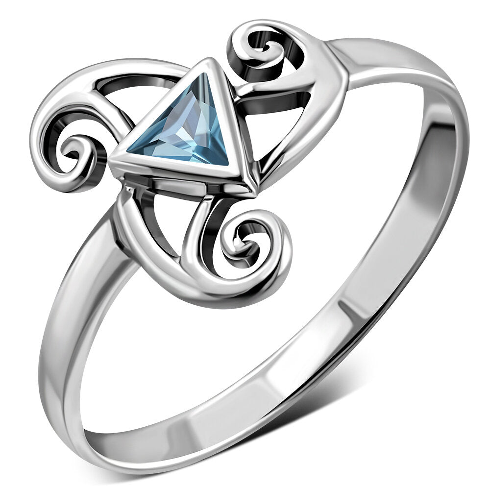 Celtic Stone Ring- Cosmic Orbit with Blue Zircon
