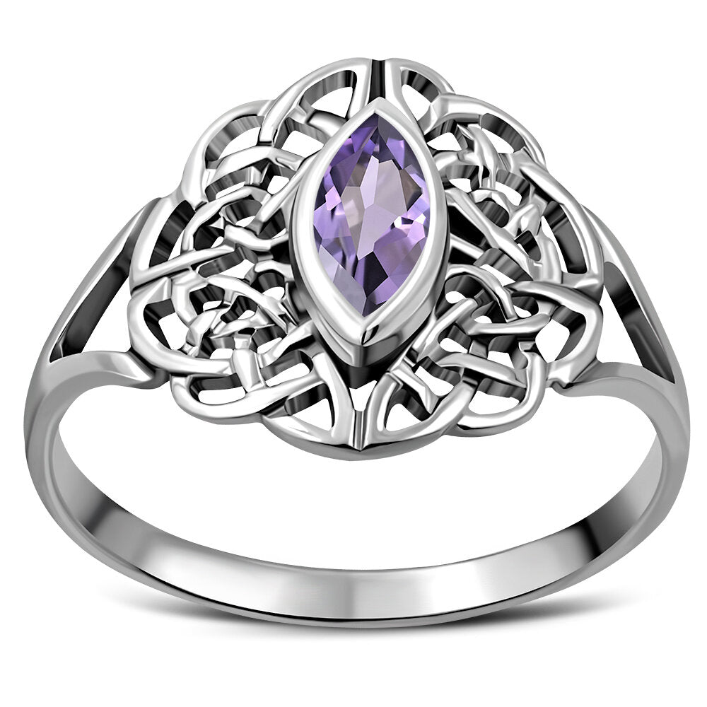 Celtic Stone Ring- Dara Knot with Marquee Violet Zircon