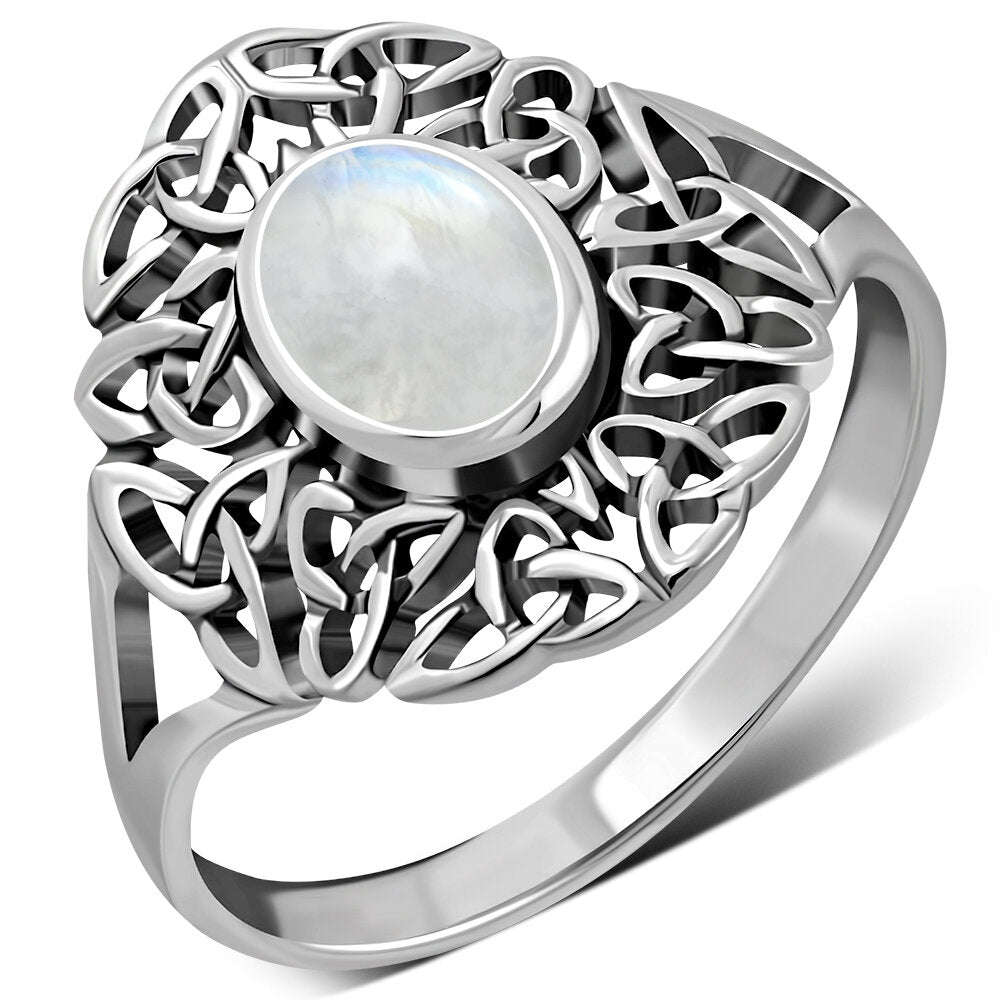 Celtic Stone Ring- Trinity Flow Border with Moonstone
