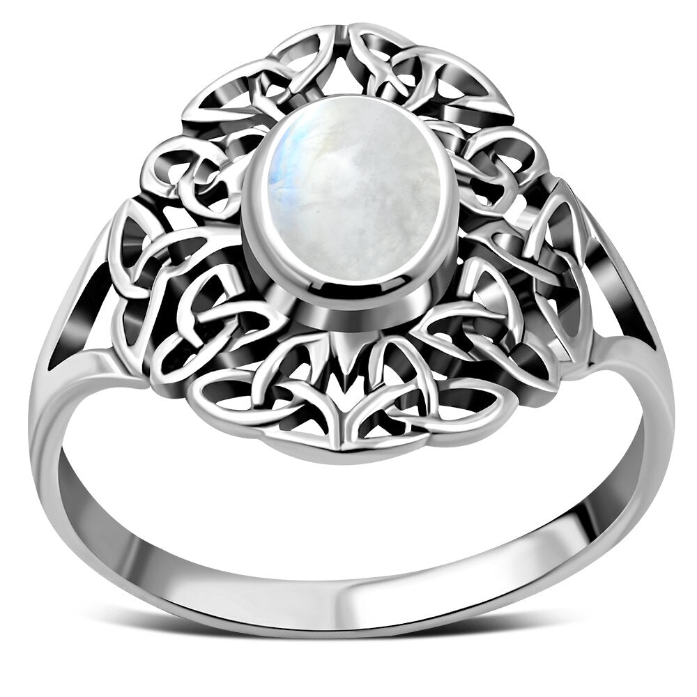 Celtic Stone Ring- Trinity Flow Border with Moonstone