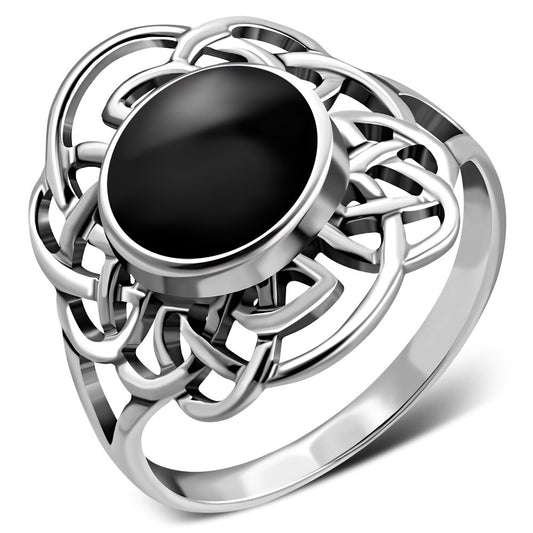 Celtic Stone Ring- Celtic Flower with Black Onyx
