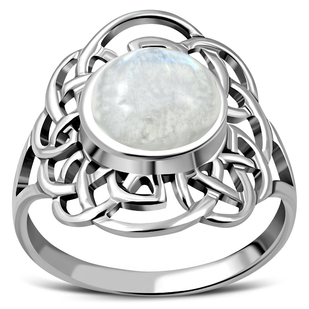 Celtic Stone Ring- Celtic Flower with Moonstone