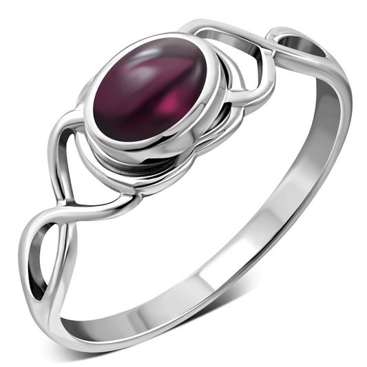Contemporary Stone Ring- Filled Loop with Red Garnet