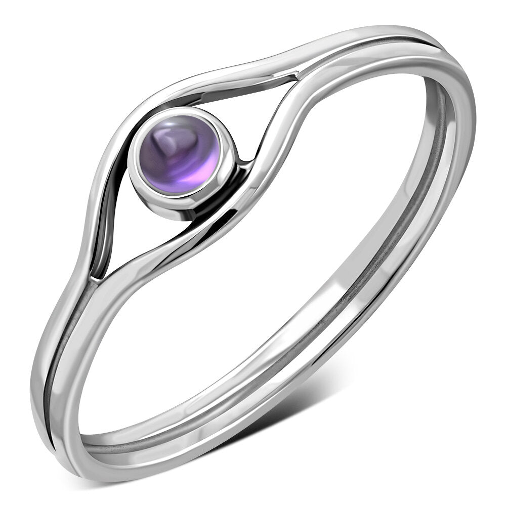 Contemporary Stone Ring- An open Eye with Amethyst