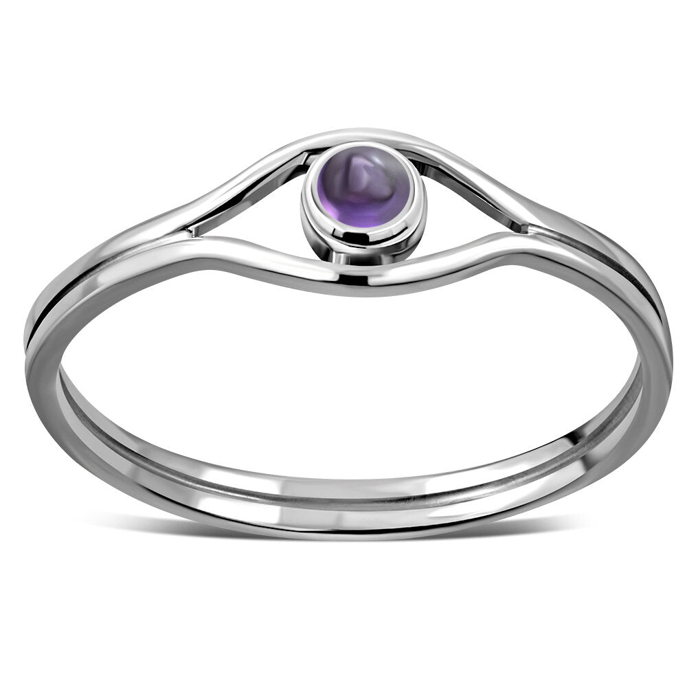 Contemporary Stone Ring- An open Eye with Amethyst