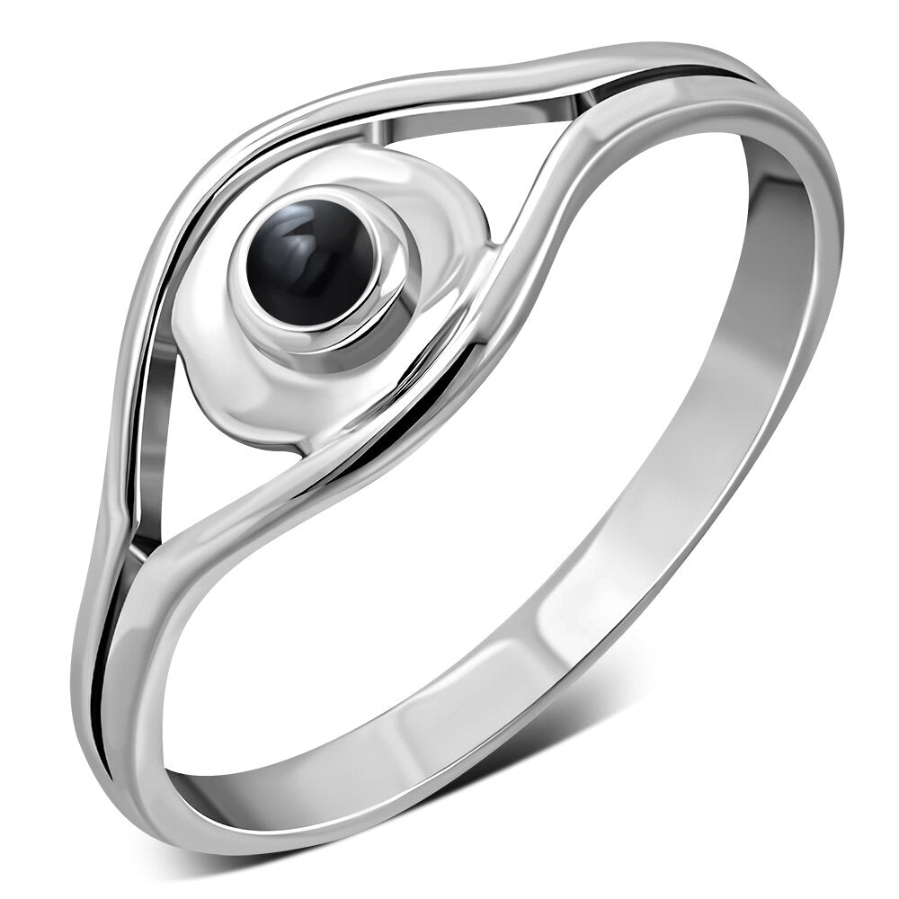 Contemporary Stone Ring- Closed Eye with Black Onyx