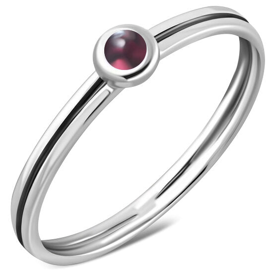 Contemporary Stone Ring- Tiny Dot with Red Garnet
