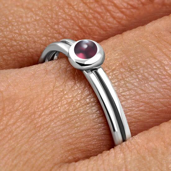 Contemporary Stone Ring- Tiny Dot with Red Garnet