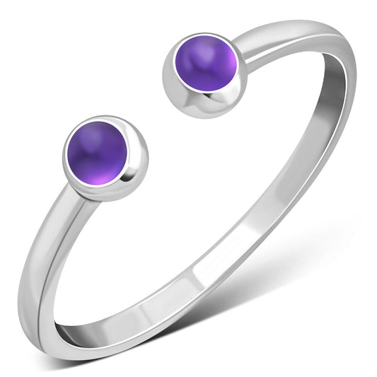 Contemporary Stone Ring- Dual Stone Open Wrap with Amethyst