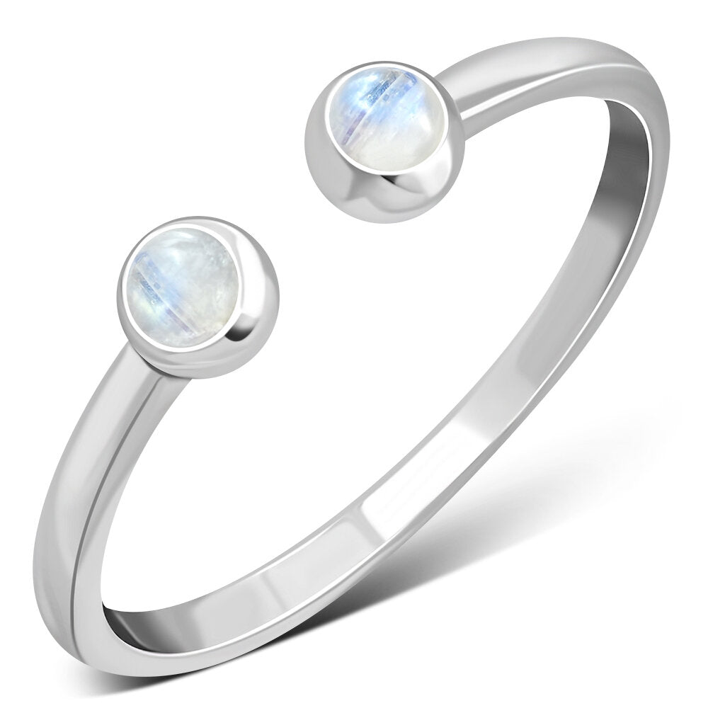 Contemporary Stone Ring- Dual Stone Open Wrap with Moonstone