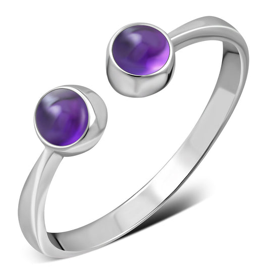 Contemporary Stone Ring- Dual Stone Open Wrap with Amethyst (Big)