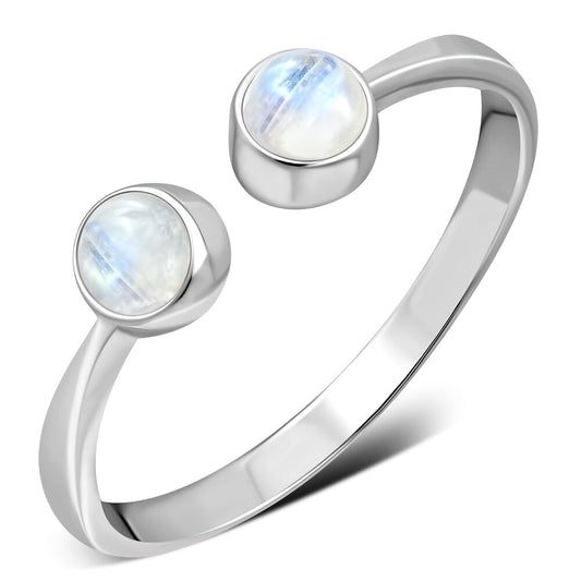 Contemporary Stone Ring- Dual Stone Open Wrap with Moonstone (Big)
