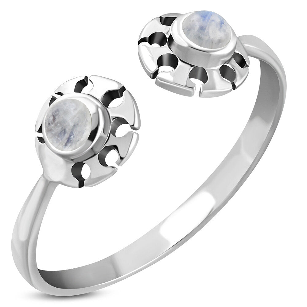 Contemporary Stone Ring- Two Sunflowers with Moonstone