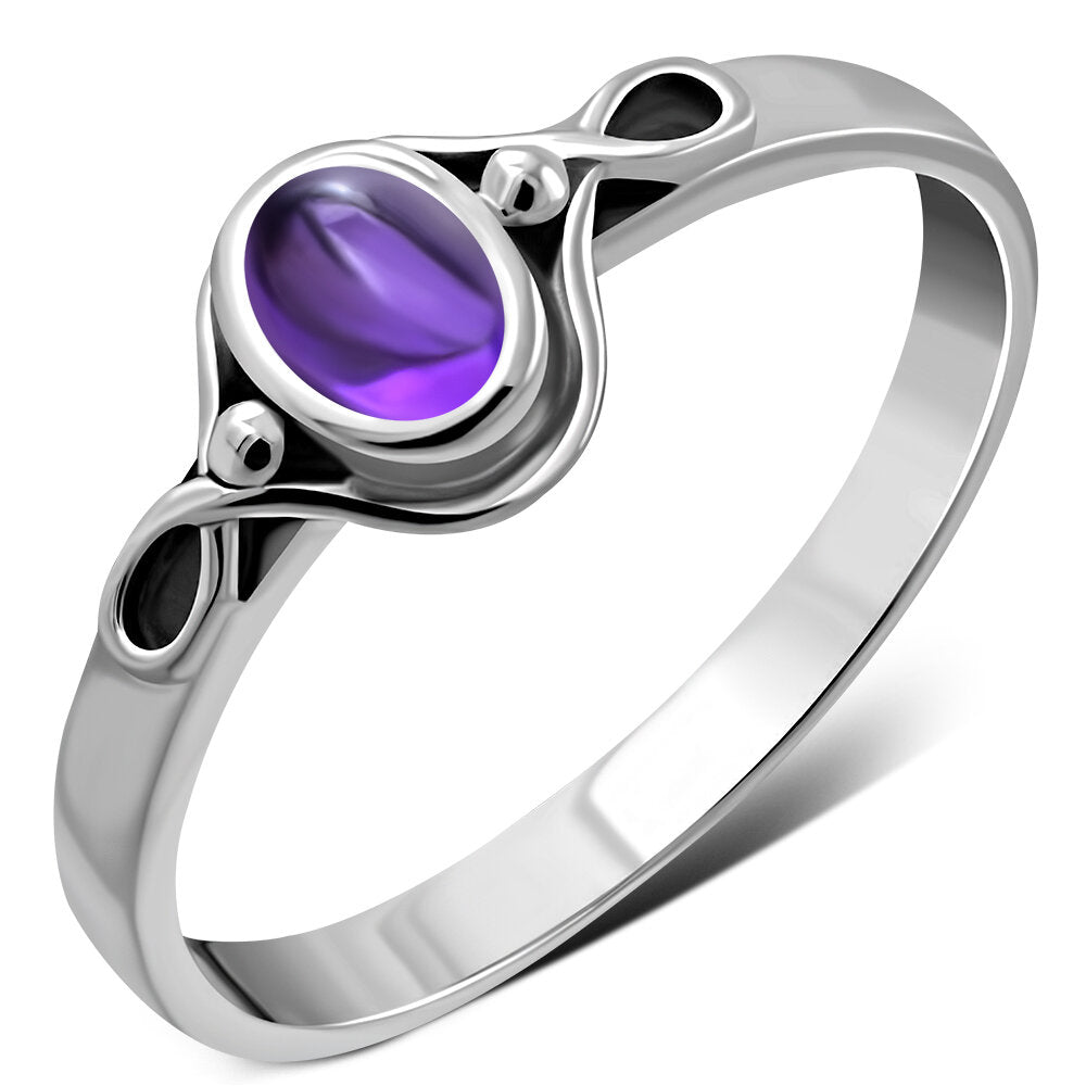 Contemporary Stone Ring- Loop and Dot Border with Amethyst