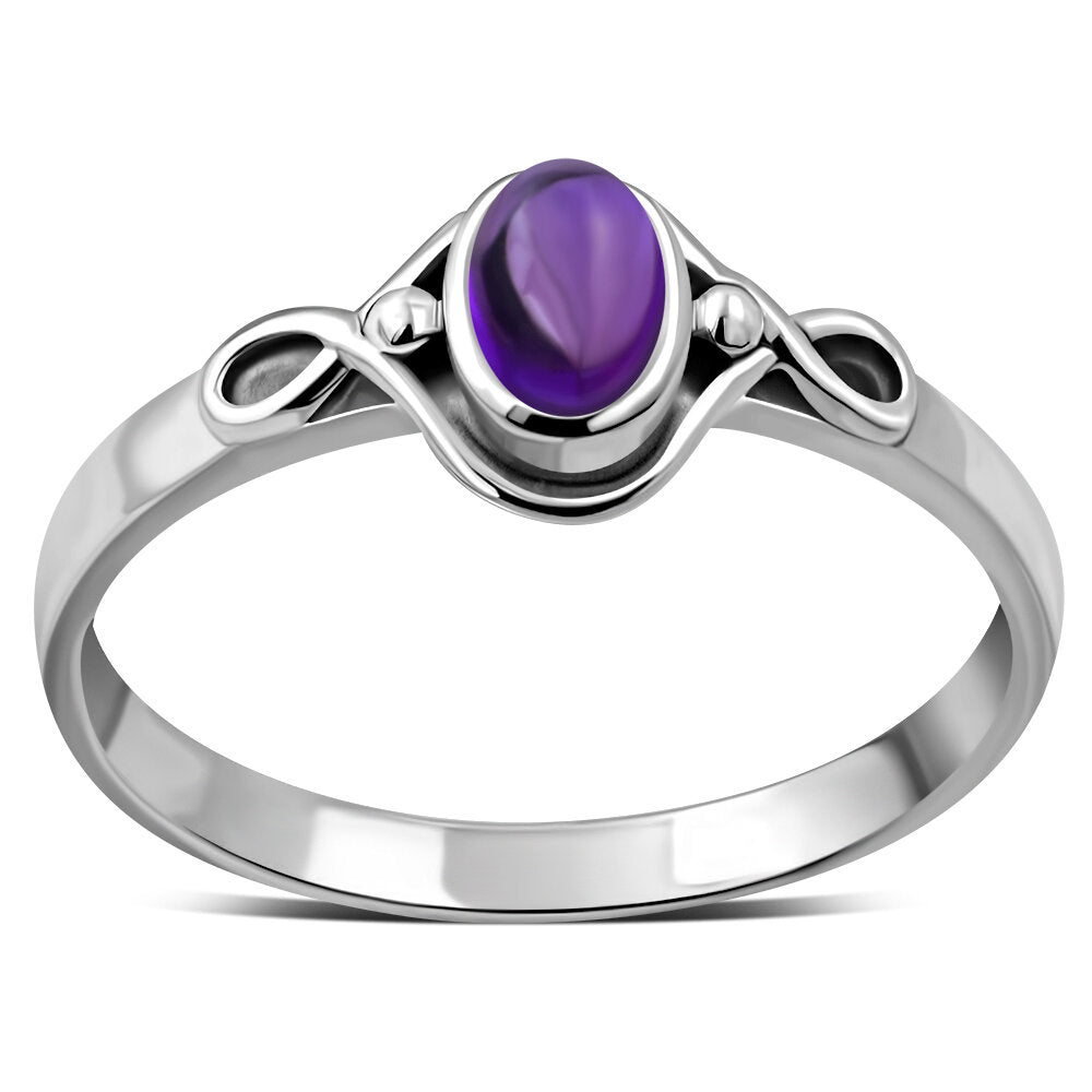 Contemporary Stone Ring- Loop and Dot Border with Amethyst