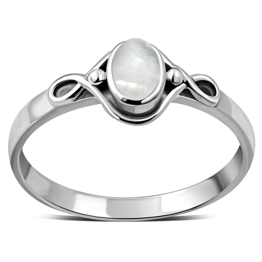 Contemporary Stone Ring- Loop and Dot Border with Mother of Pearl