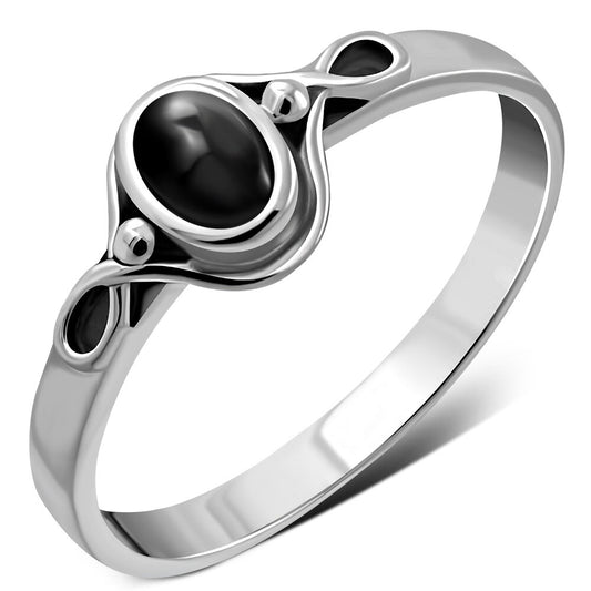 Contemporary Stone Ring- Loop and Dot Border with Black Onyx