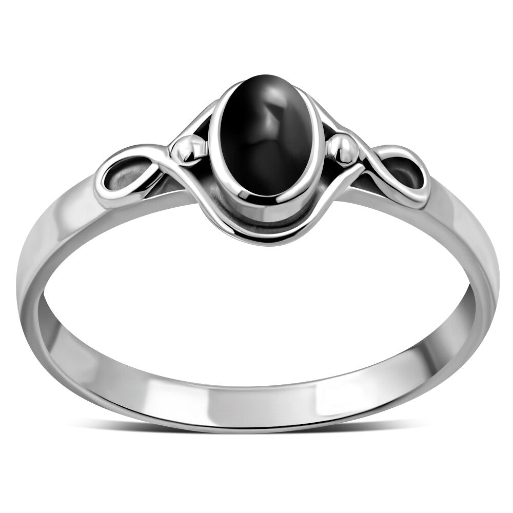 Contemporary Stone Ring- Loop and Dot Border with Black Onyx