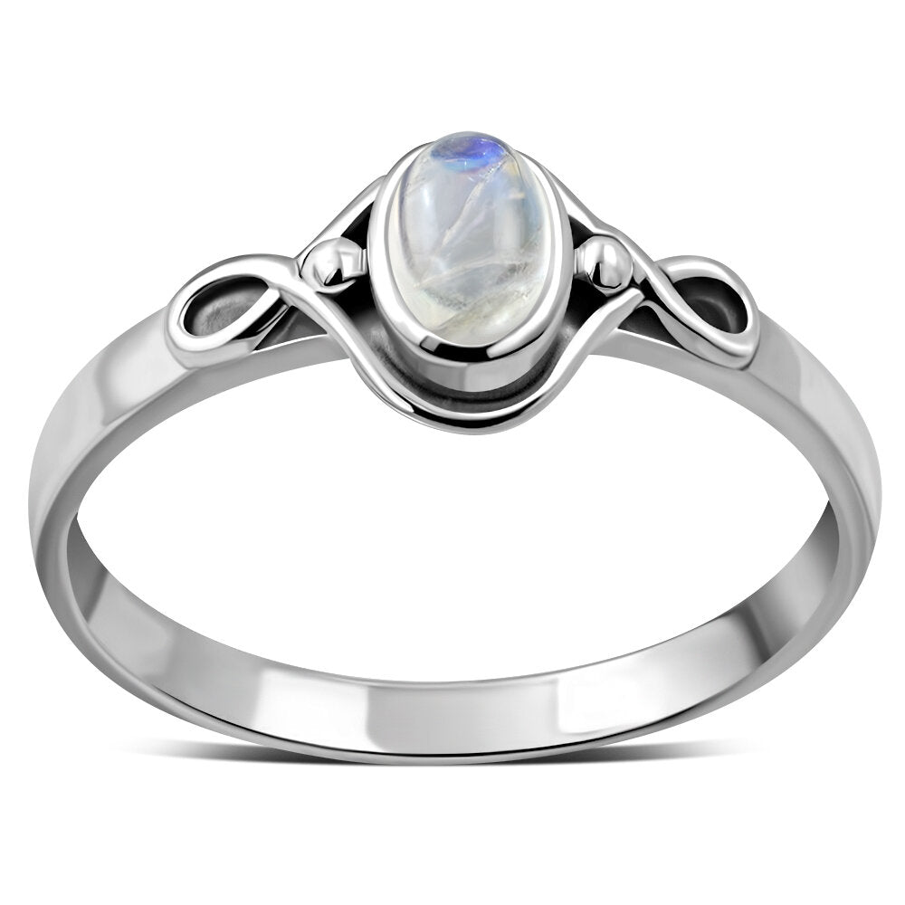 Contemporary Stone Ring- Loop and Dot Border with Moonstone