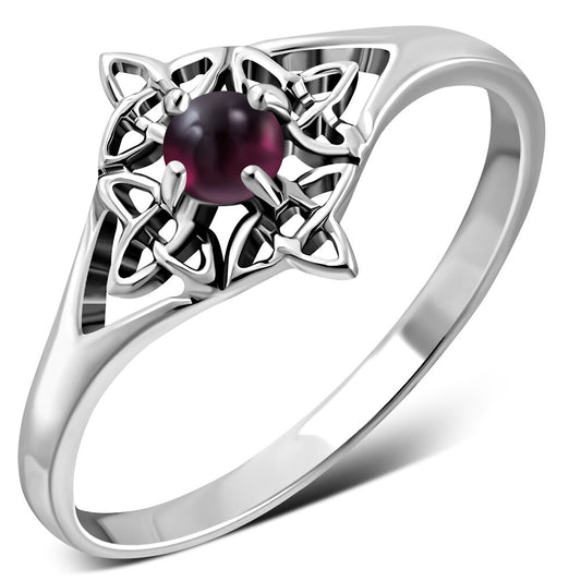 Celtic Stone Ring- Sailor Knot with Red Garnet