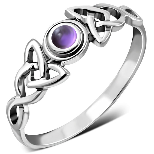 Celtic Stone Ring- Triquetra Wrap with Amethyst