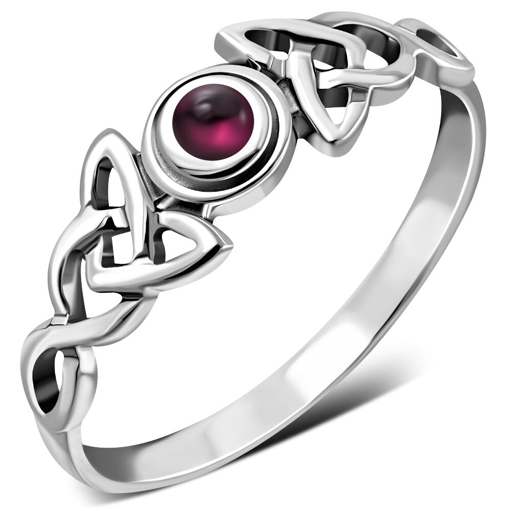 Celtic Stone Ring- Triquetra Wrap with Red Garnet