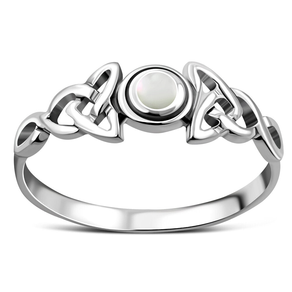 Celtic Stone Ring- Triquetra Wrap with Mother of Pearl