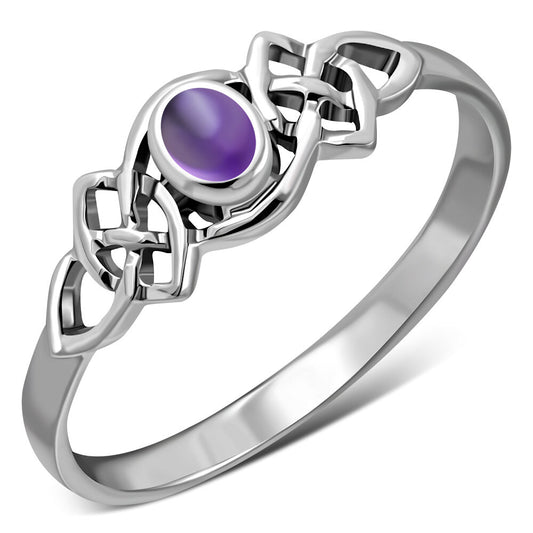 Celtic Stone Ring- Interlocking Celtic Knot with Amethyst