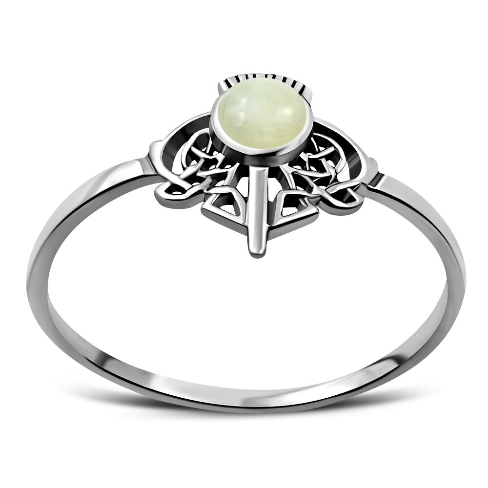 Scottish Thistle Ring-Small Jewelled Crown with Celtic Knot Leaves with Scottish Marble