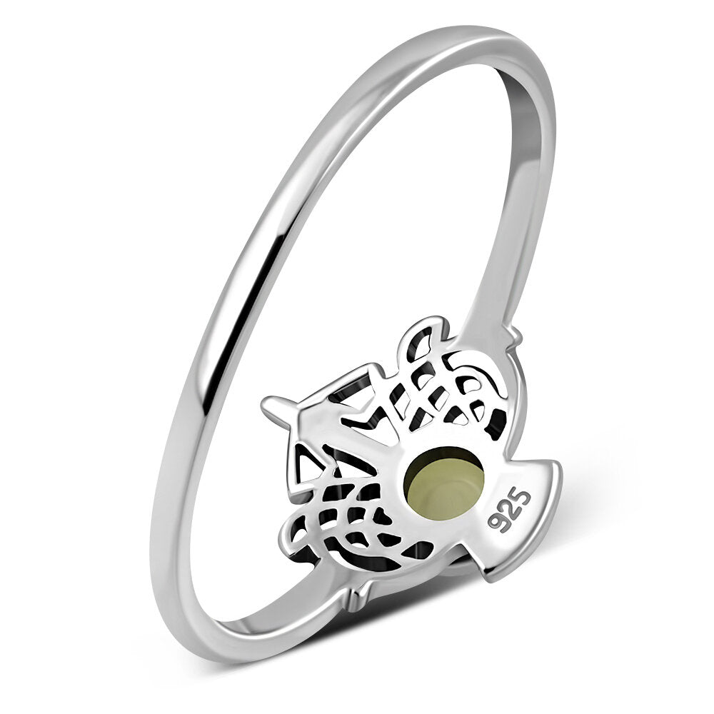 Scottish Thistle Ring-Small Jewelled Crown with Celtic Knot Leaves with Scottish Marble