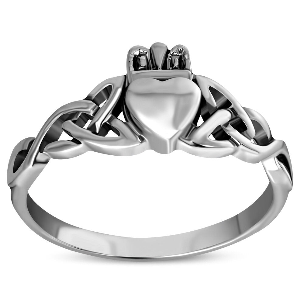 Claddagh Ring - Looped Trinity Arms with Solid Crown