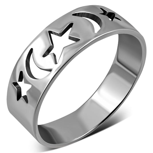 Contemporary Ring- Moon and Star Band