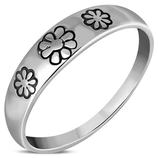 Contemporary Ring- Stamped Daisies Band