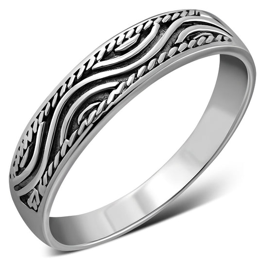 Contemporary Ring - Wave Print on Dark Horizon