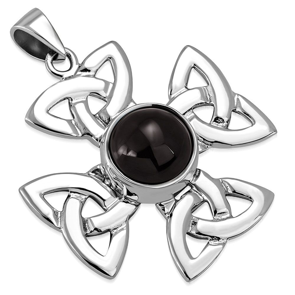 Celtic Cross Pendant - Celtic Wheel Cross with Black Onyx (Large)