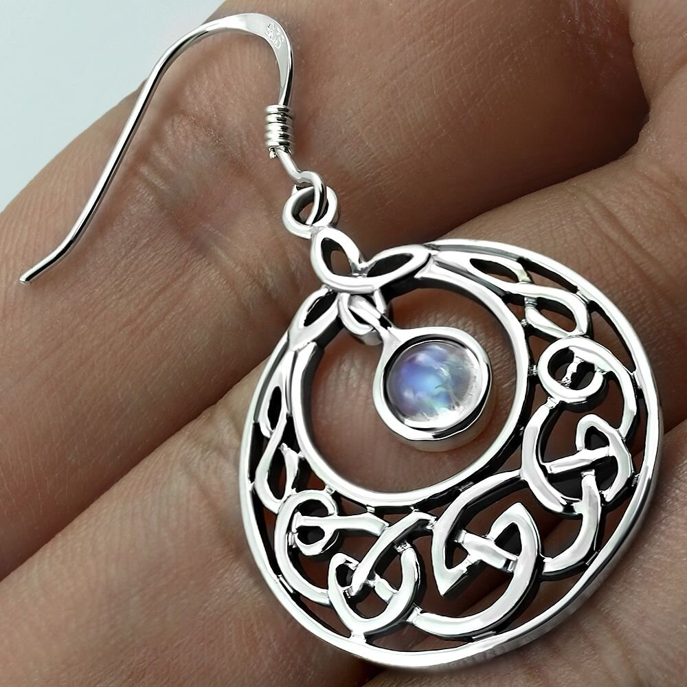 Celtic Knot Earrings - Half Moon Kells Knot with Moonstone