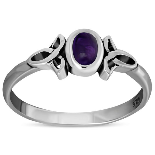 Celtic Stone Ring- Ribbon Trinity with Amethyst