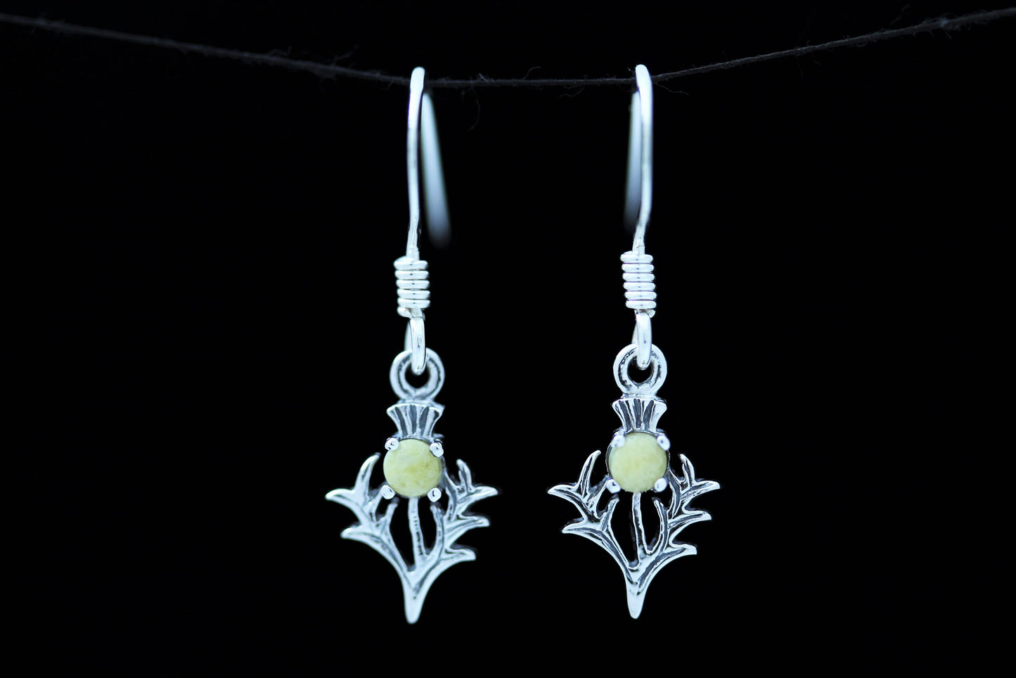 Scottish Thistle Earrings - Wee Spiky Leaf with Scottish Marble