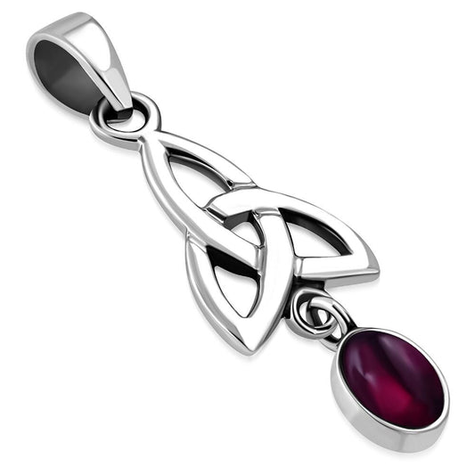 Celtic Stone Pendant- Trinity Knot with Dangly Red Garnet Drop.