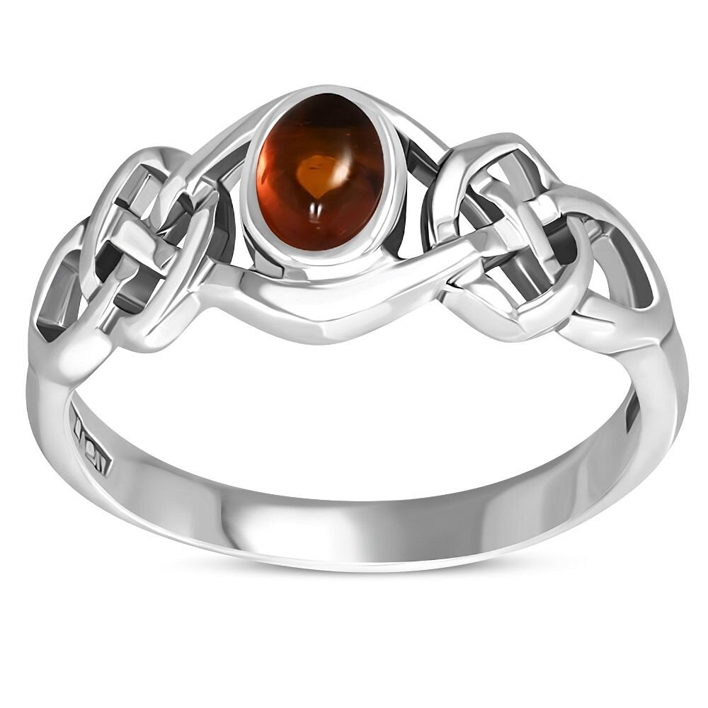 Celtic Stone Ring- Interlocking Knot with Amber( Big)