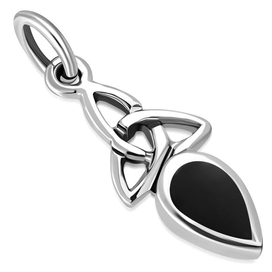 Celtic Stone Pendant-Triquetra Teardrop with Black Onyx