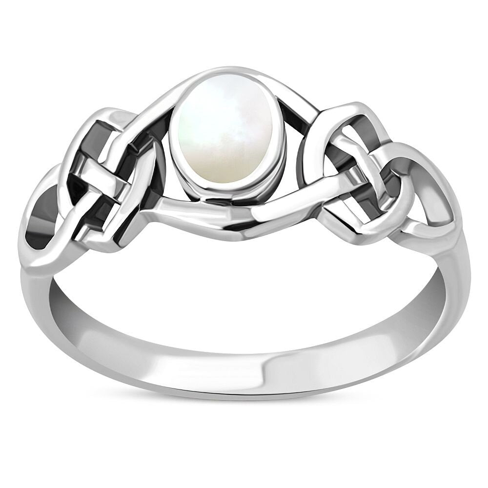 Celtic Stone Ring- Interlocking Knot with Mother of Pearl (Big)